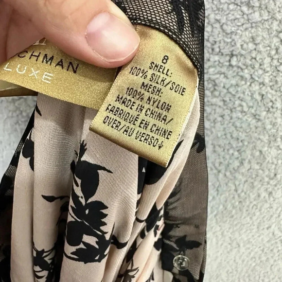 Dana Buchman lux midi skirt 8 silk black mesh overlay floral whimsigoth fairy - Picture 3 of 7